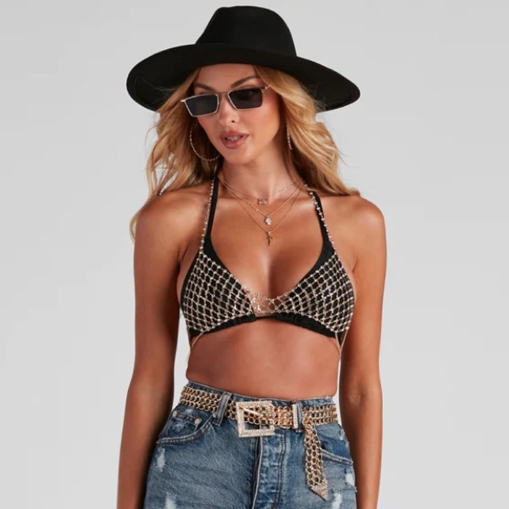 Windsor Black and Gold Mesh Triangle Bralette